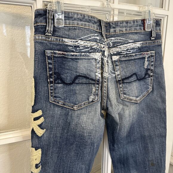 Y2K Angel Jeans Women's 7 Embroidered Boot Cut Embellished - Picture 11 of 13
